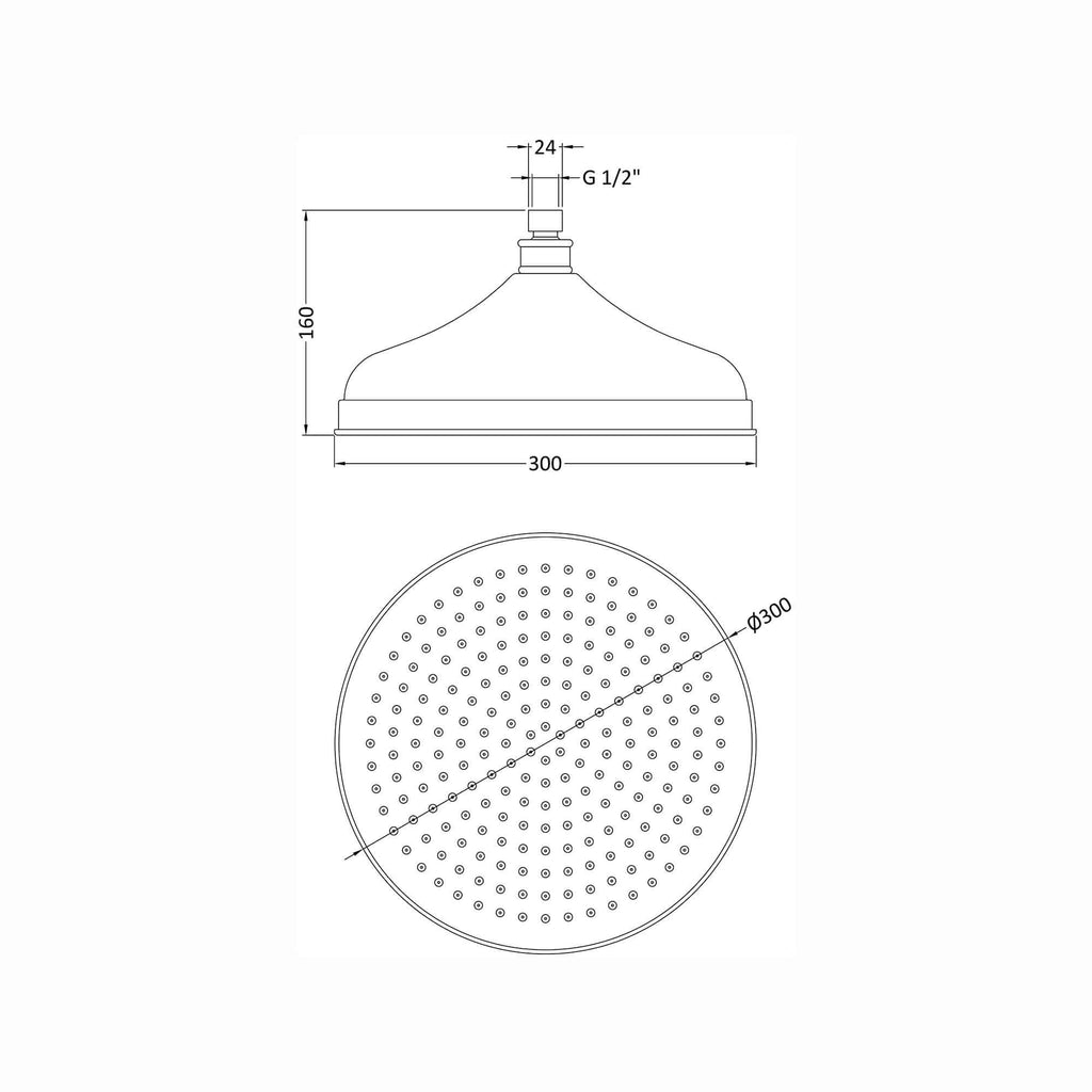 Traditional shower head apron rose brass 300mm - antique brass
