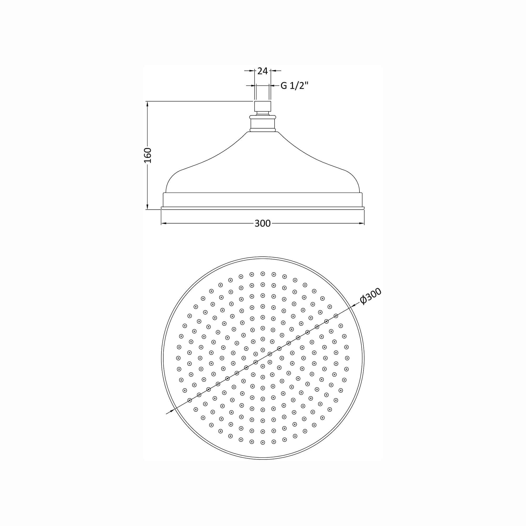 Traditional shower head apron rose brass 300mm - antique brass