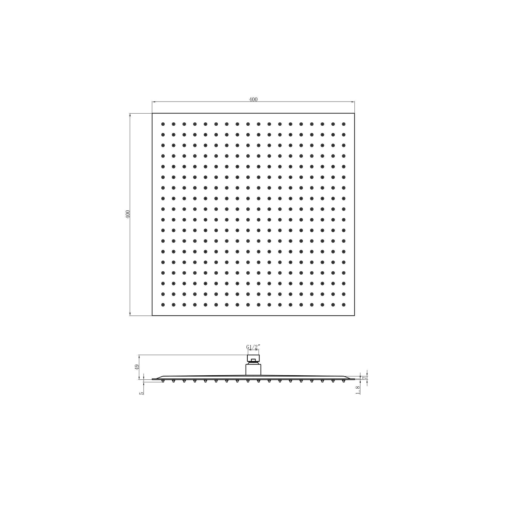 Square ultra slim shower head stainless steel 400mm - brushed brass
