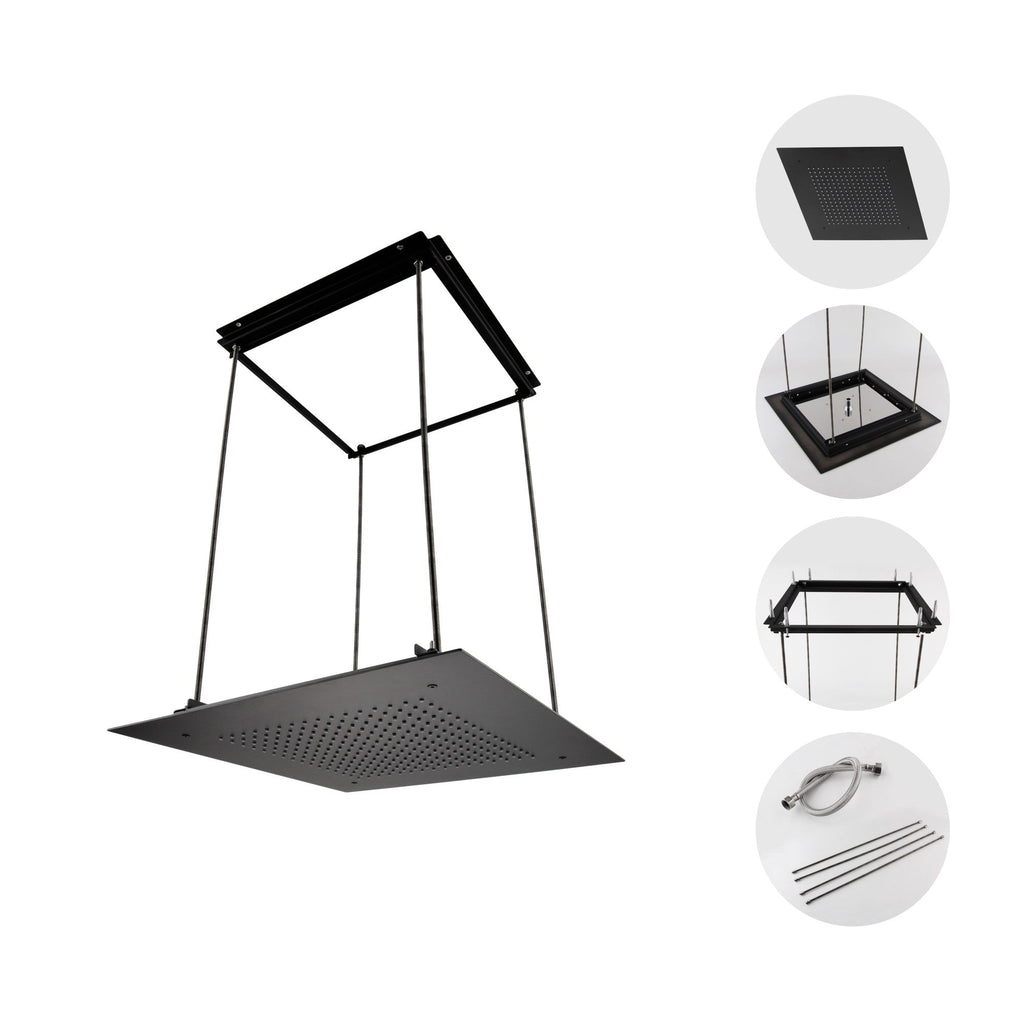 Square recessed 400mm shower head stainless steel - matt black