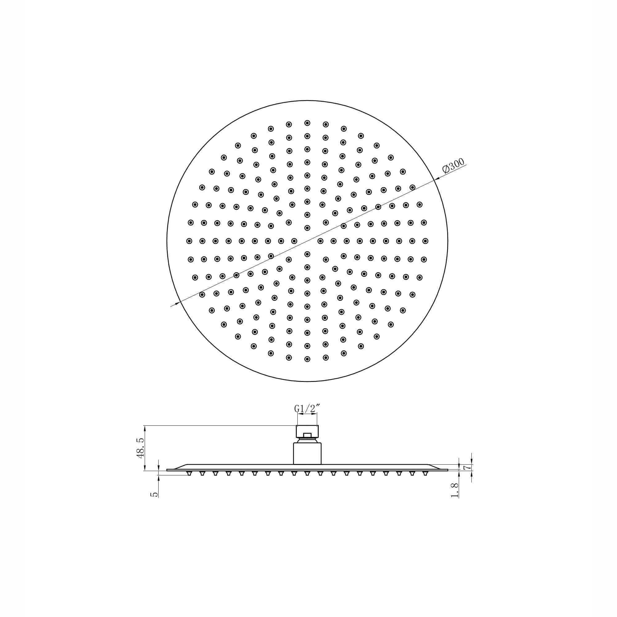 Round ultra slim shower head stainless steel 300mm - gunmetal grey