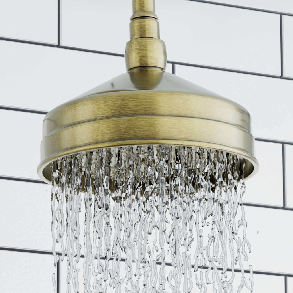 Traditional Wall Fixed Apron Brass Shower Head 6" With Shower Arm - Antique Brass
