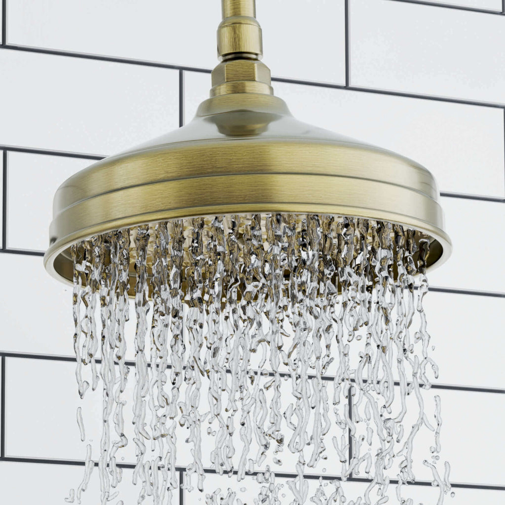 Traditional Wall Fixed Apron Brass Shower Head 8" With Shower Arm - Antique Brass
