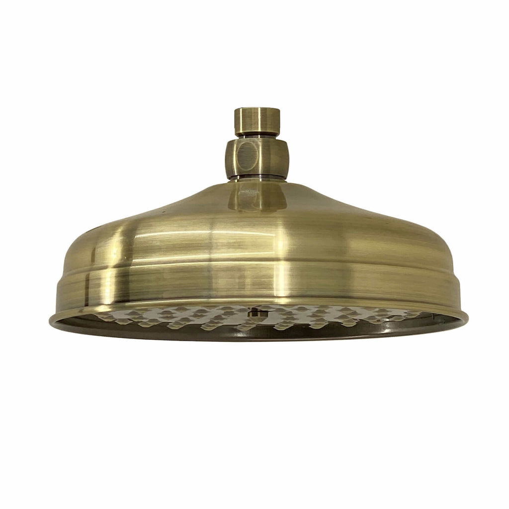 Traditional Wall Fixed Apron Brass Shower Head 8" With Shower Arm - Antique Brass