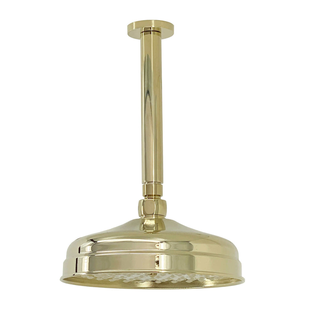 Traditional Ceiling Fixed Apron Brass Shower Head 8" With 180mm Ceiling Shower Arm - Gold