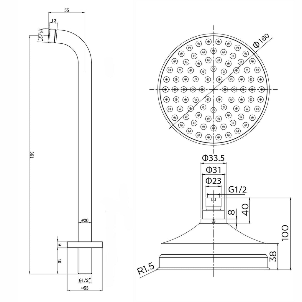 Traditional Wall Fixed Apron Brass Shower Head 6" With Shower Arm - Chrome