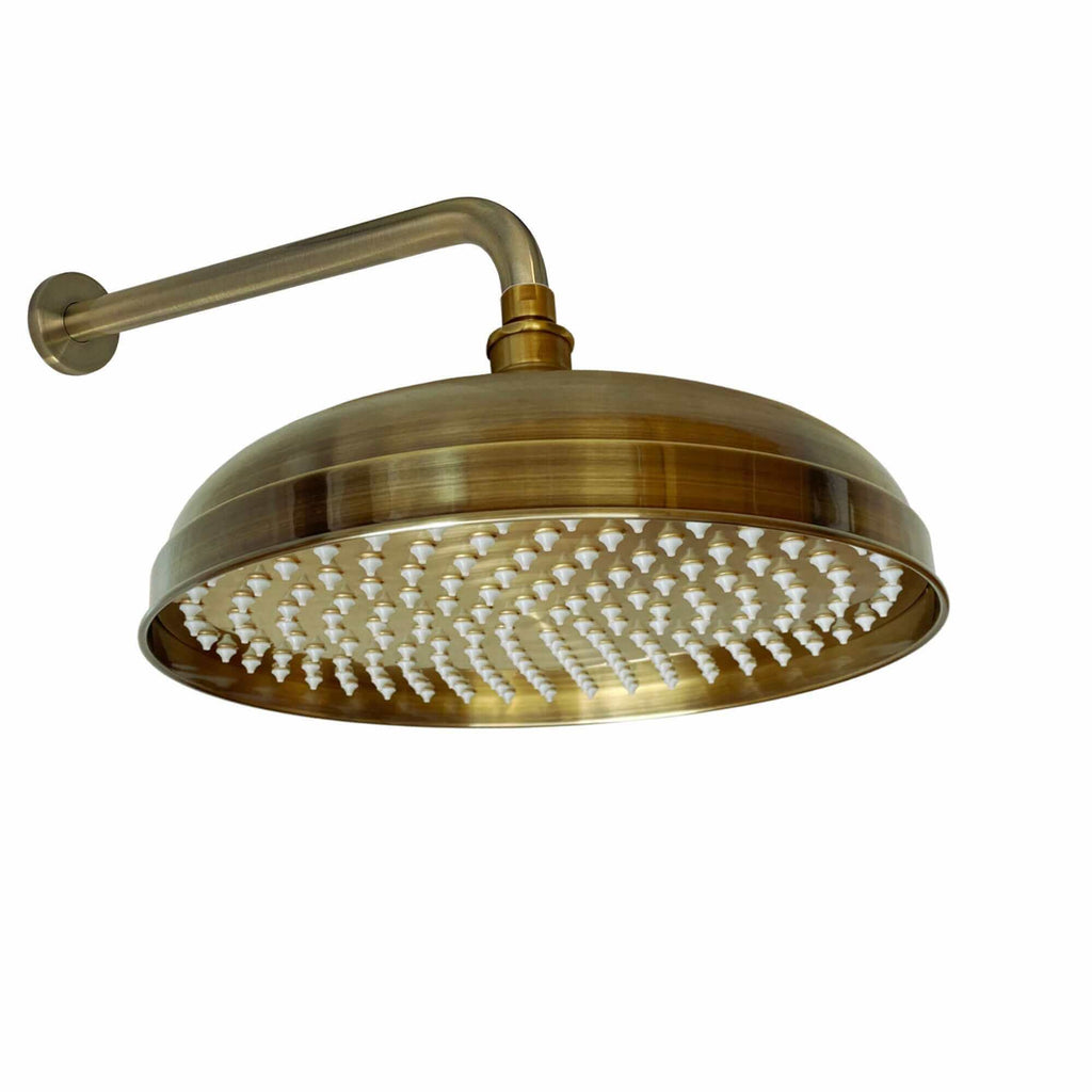 Traditional Wall Fixed Apron Brass Shower Head 12" With Shower Arm - Antique Brass