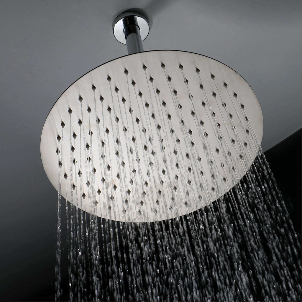 Contemporary Ceiling Fixed Round Ultra Slim Stainless Steel Shower Head 12" With 180mm Ceiling Shower Arm - Chrome