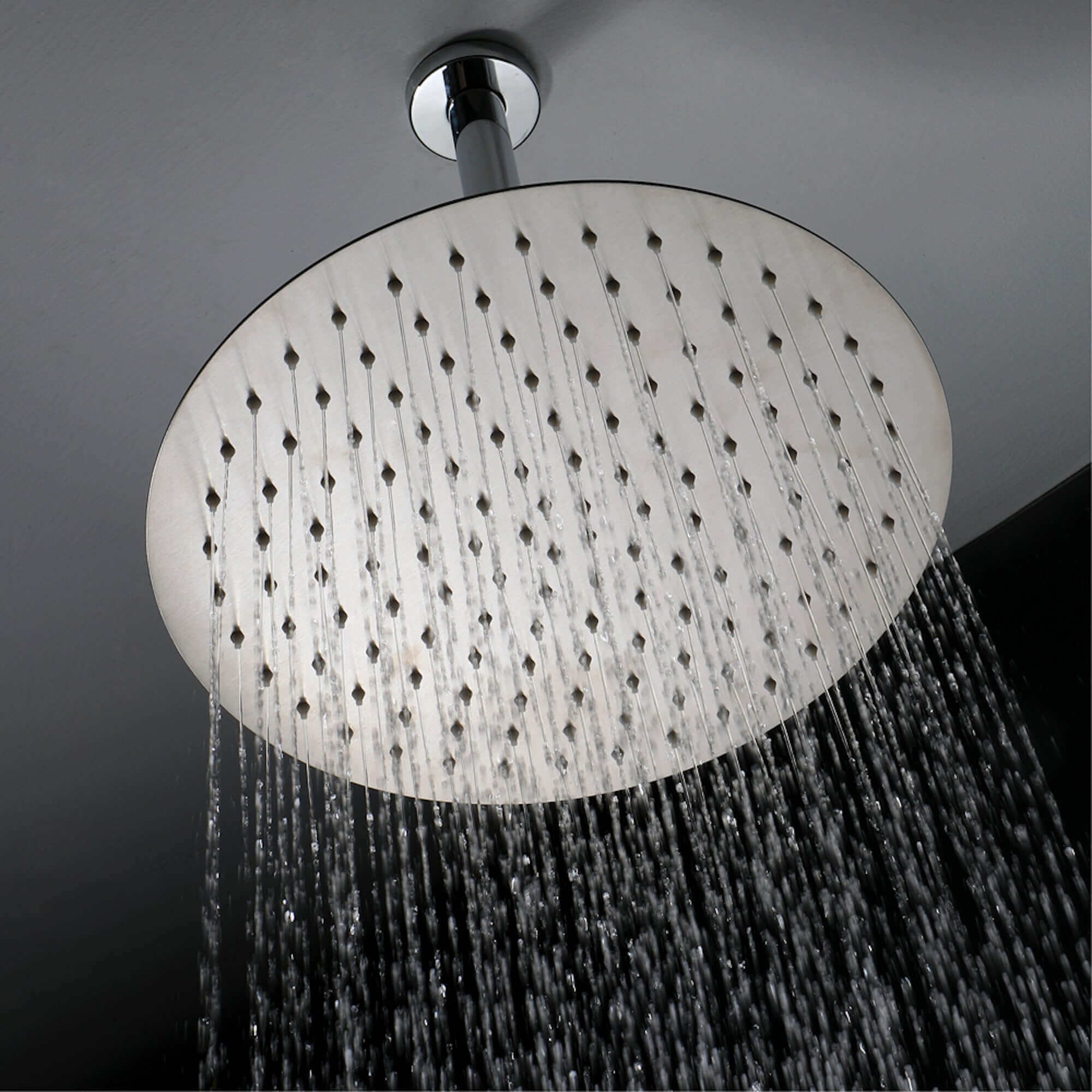 Contemporary Ceiling Fixed Round Ultra Slim Stainless Steel Shower Head 12" With 180mm Ceiling Shower Arm - Chrome