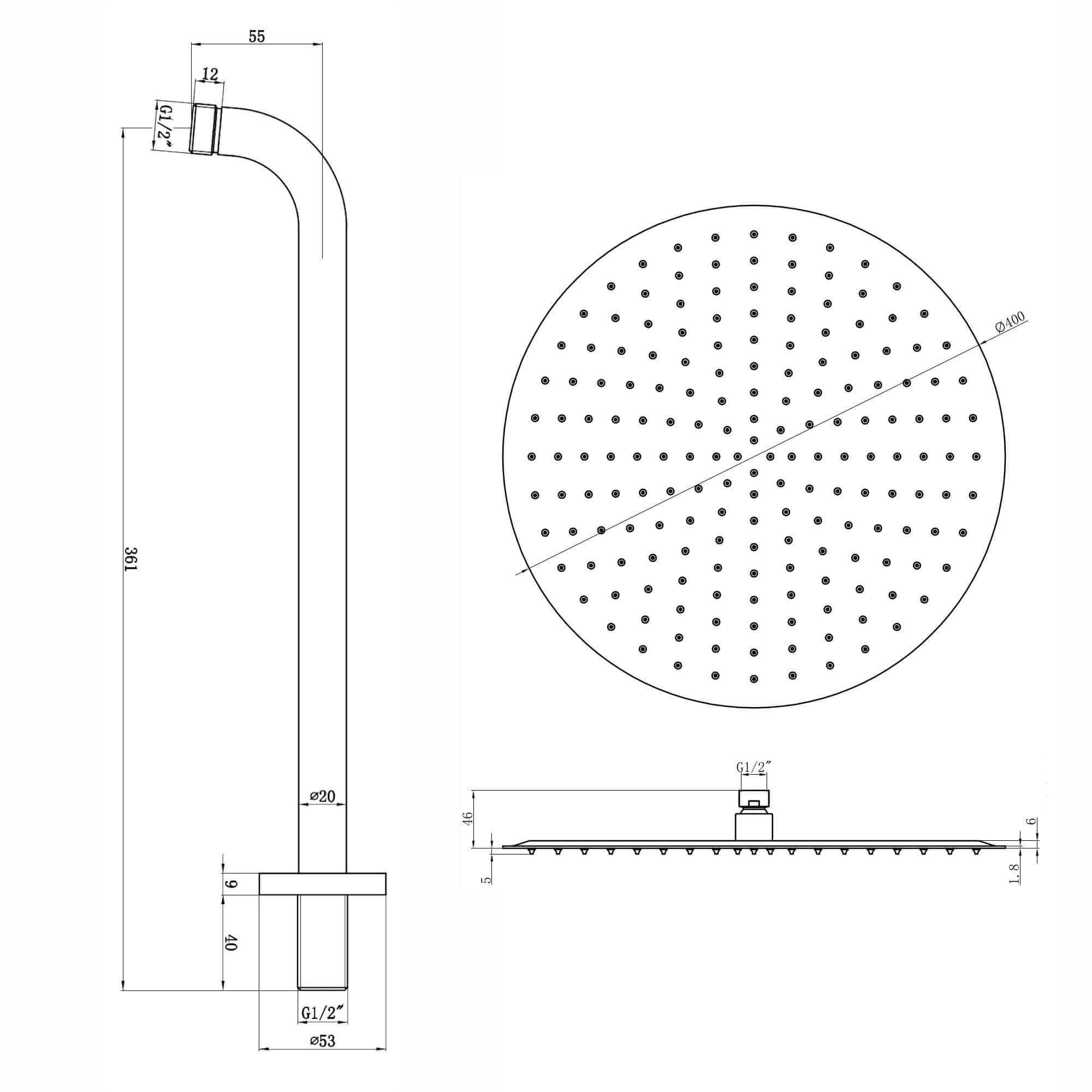 Contemporary Wall Fixed Round Ultra Slim Stainless Steel Shower Head 16" With Shower Arm - Chrome