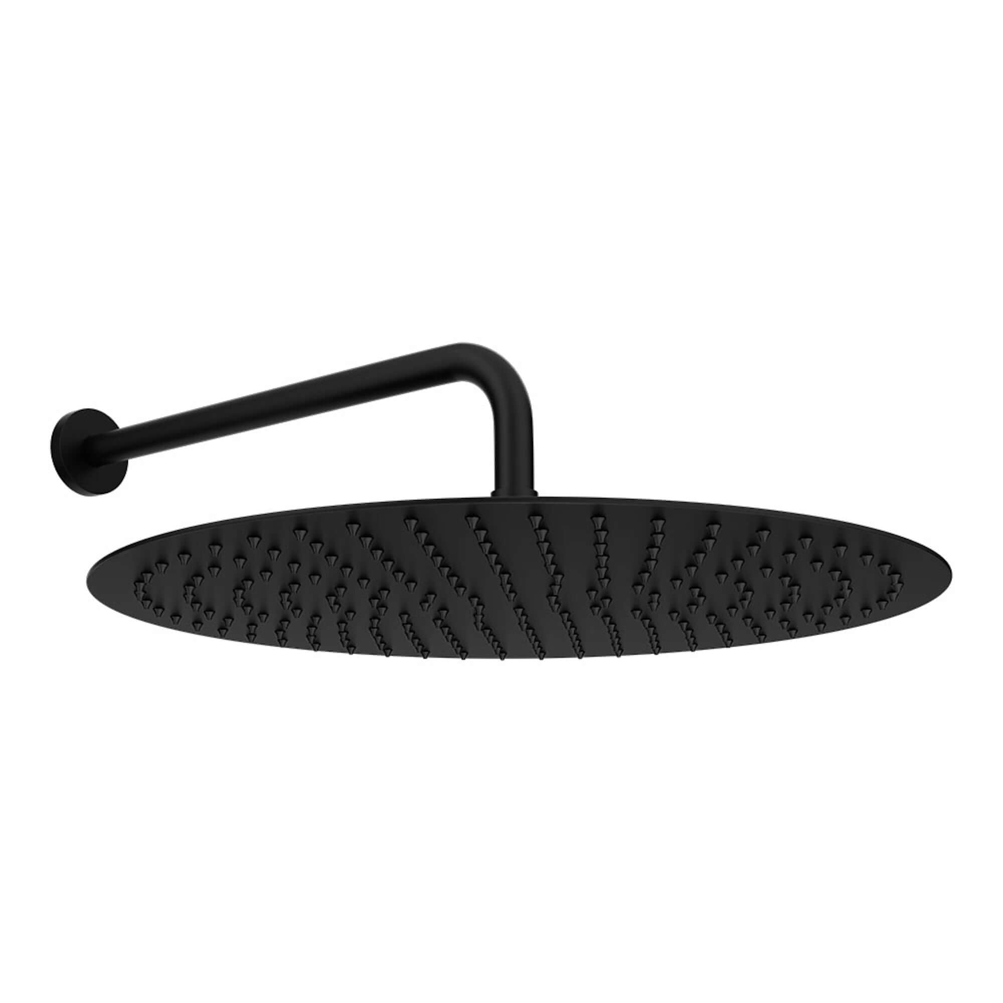 Contemporary Wall Fixed Round Ultra Slim Stainless Steel Shower Head 16" With Shower Arm - Matt Black