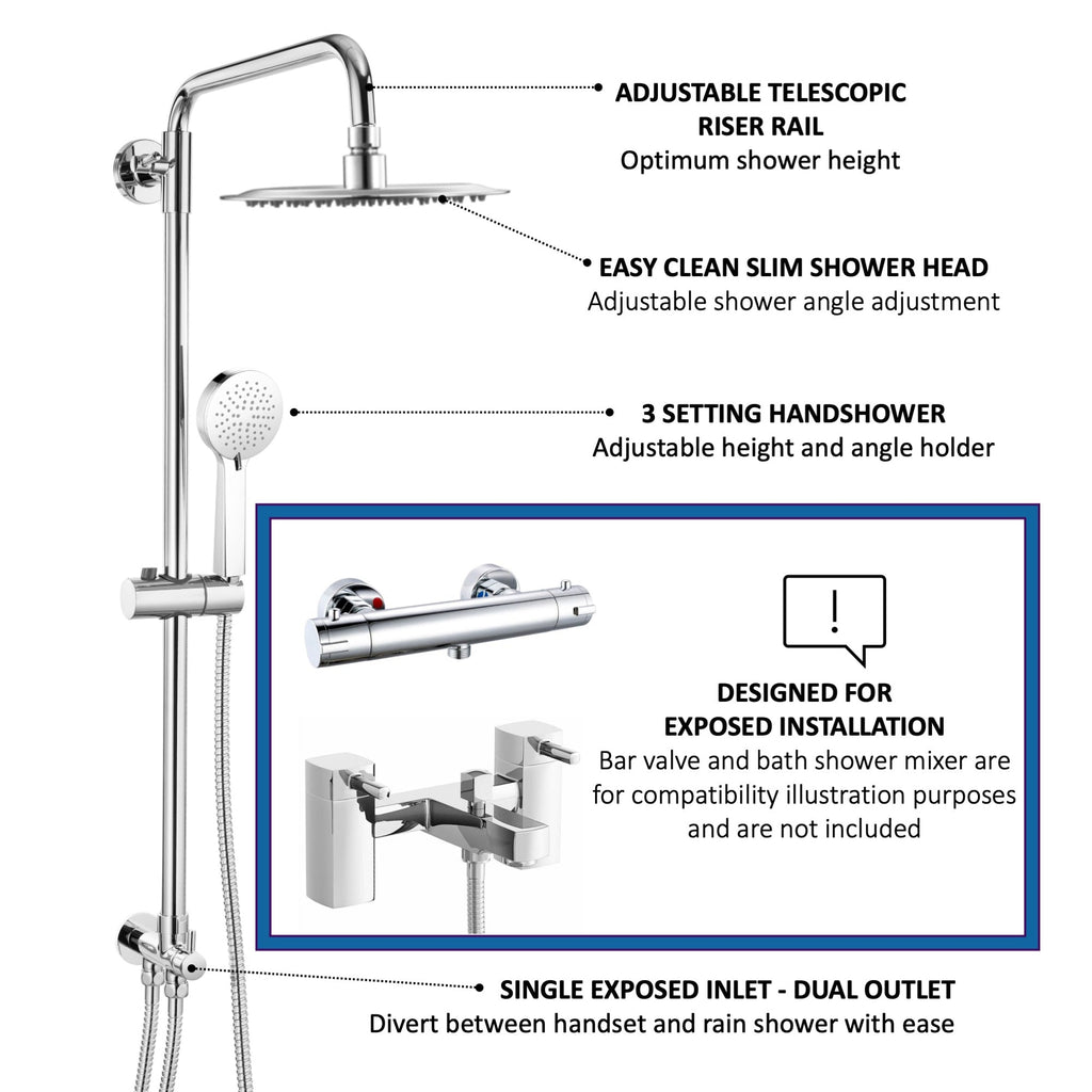 Dune round dual shower riser rail kit for exposed installation - chrome