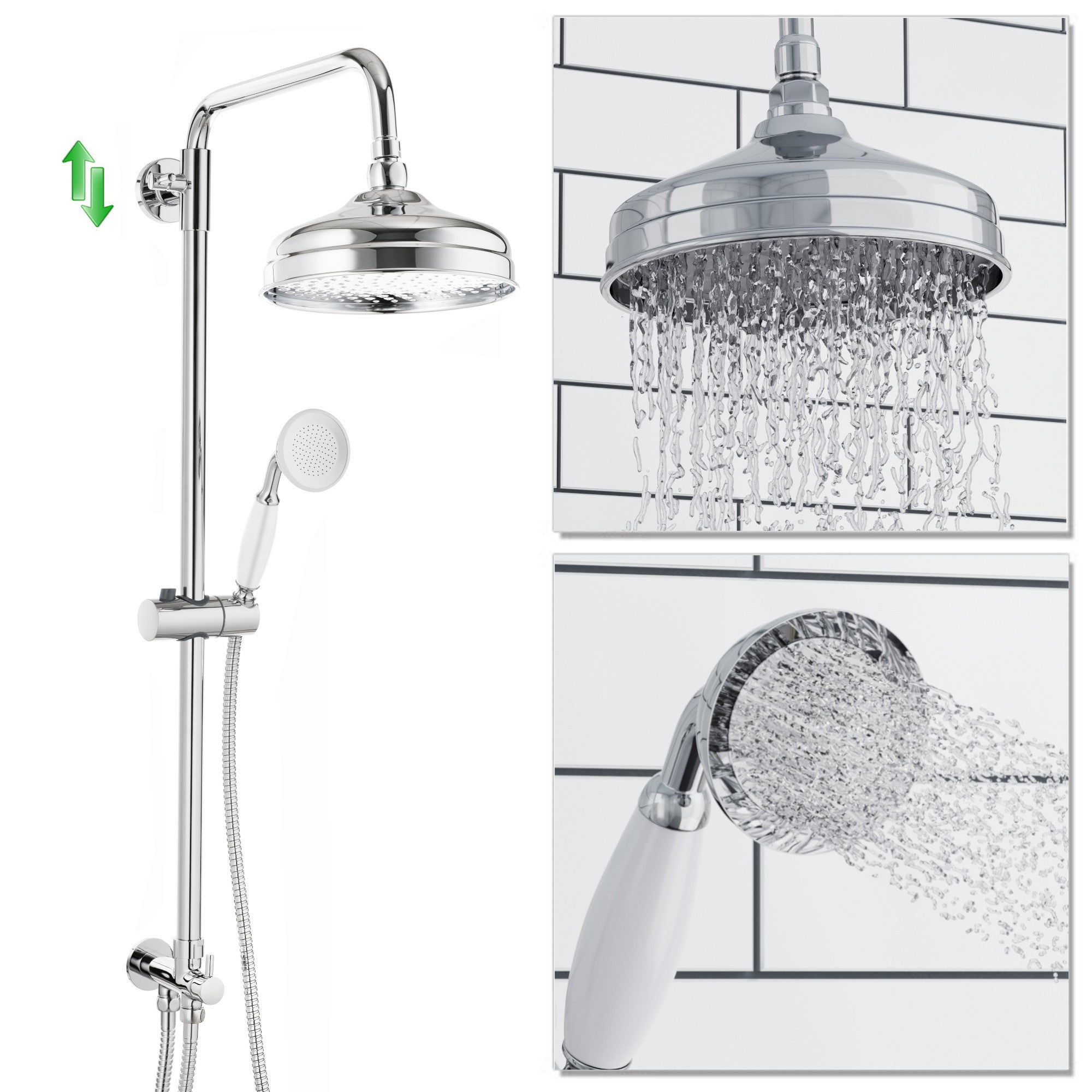 Dune traditional dual shower riser rail kit for exposed installation - chrome