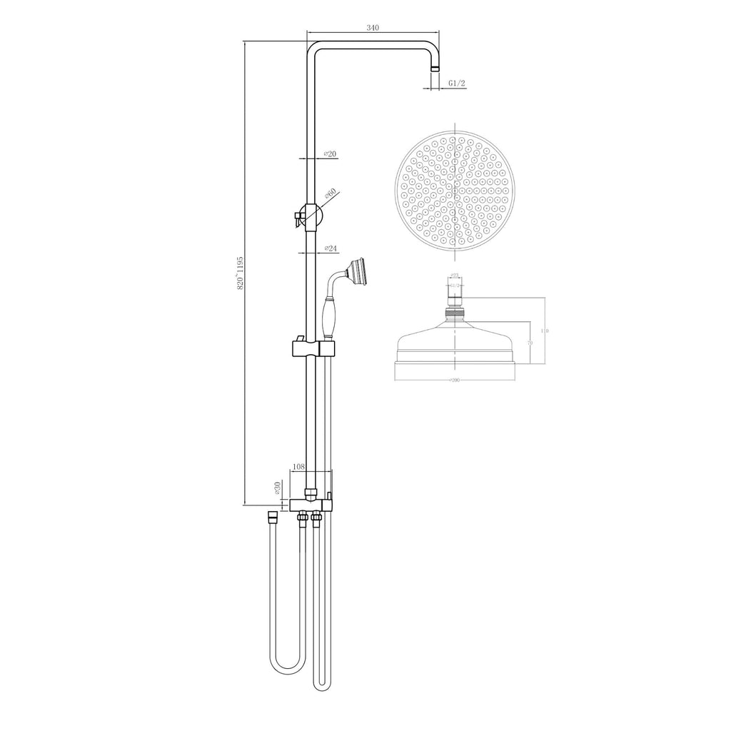 Dune traditional dual shower riser rail kit for exposed installation - chrome