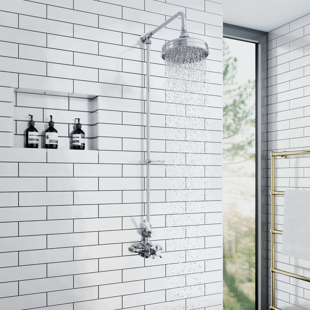 Downton traditional shower riser rail kit with soap dish watercan head 200mm - chrome