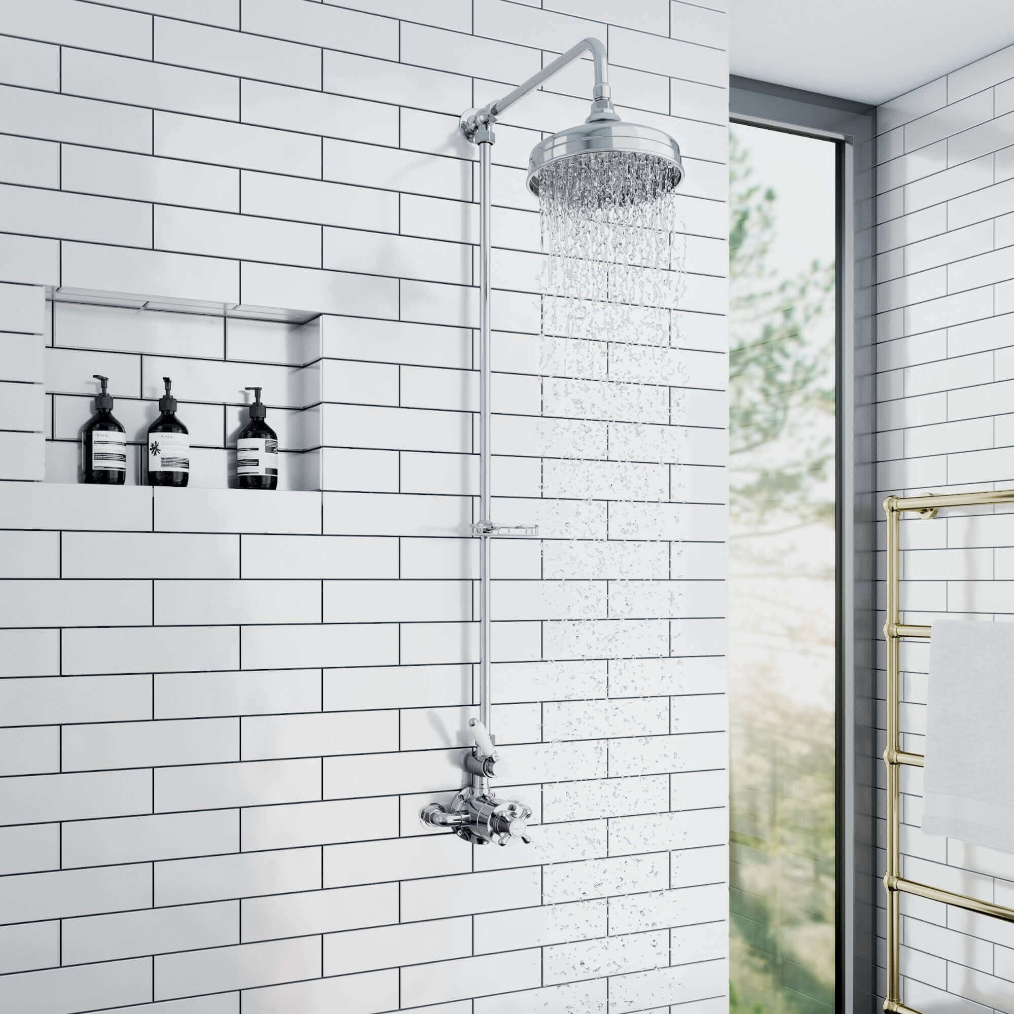 Downton traditional shower riser rail kit with soap dish watercan head 200mm - chrome