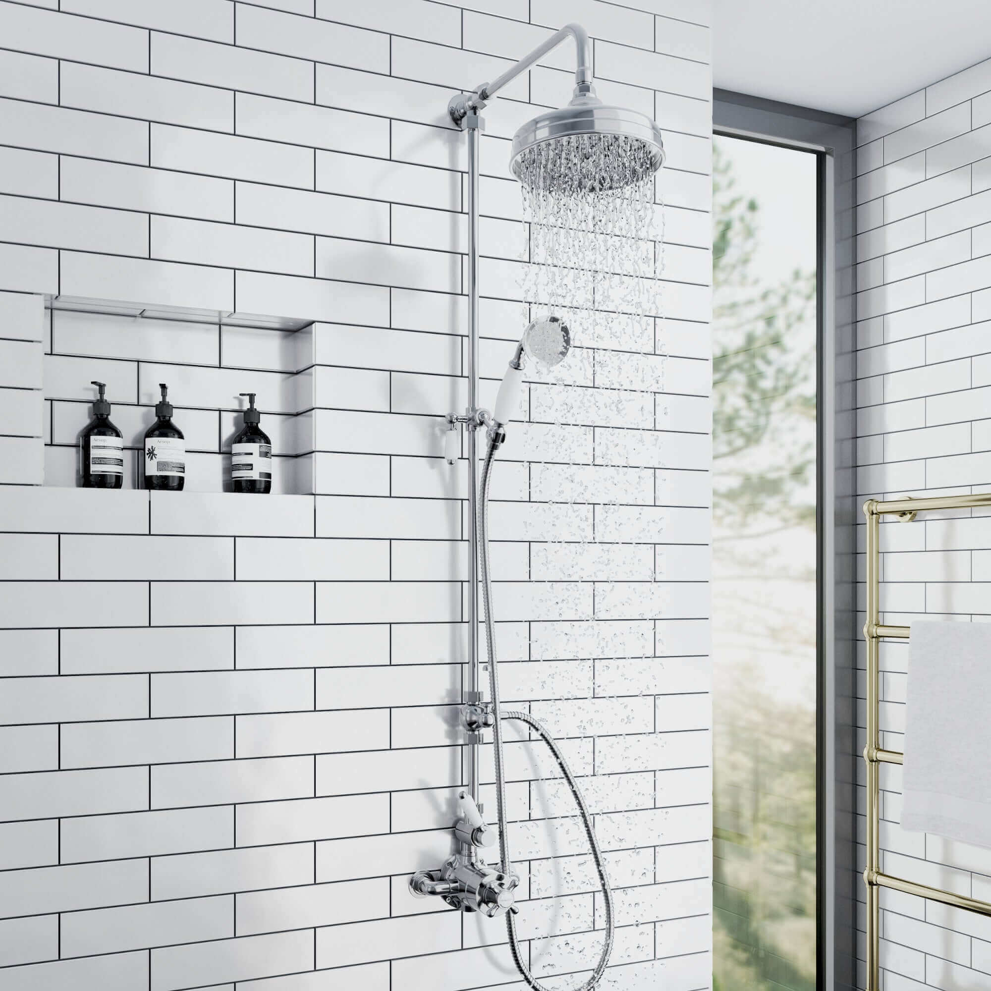 Downton traditional shower riser rail kit 2 outlet watercan head 200mm - chrome
