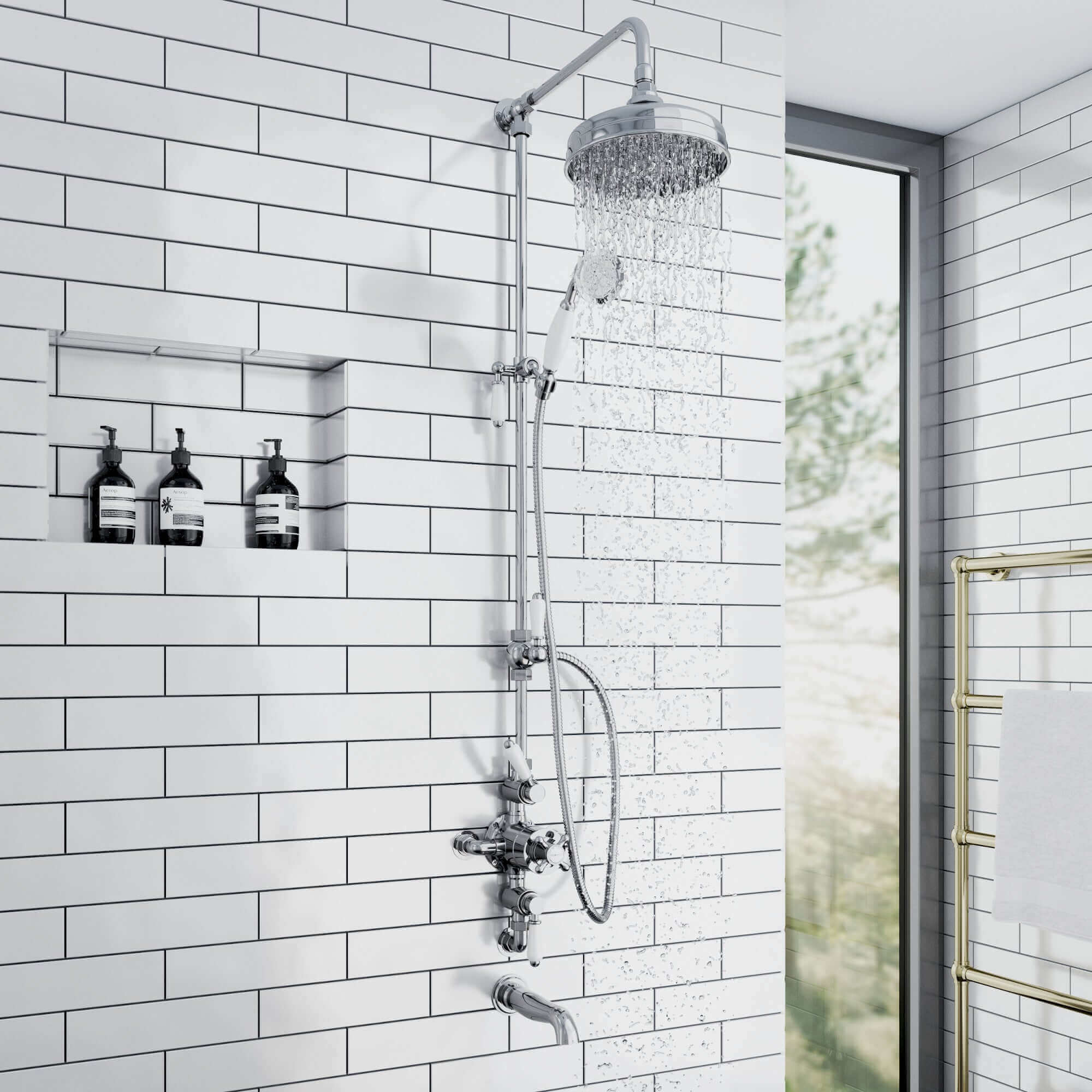 Downton traditional shower riser rail kit 2 outlet watercan head 200mm - chrome