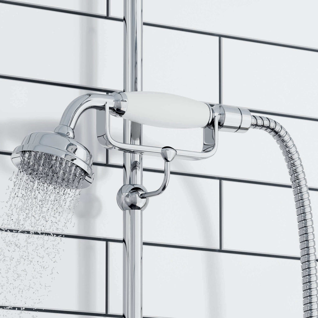 Downton traditional shower riser rail kit 2 outlet soap dish watercan head 200mm - chrome