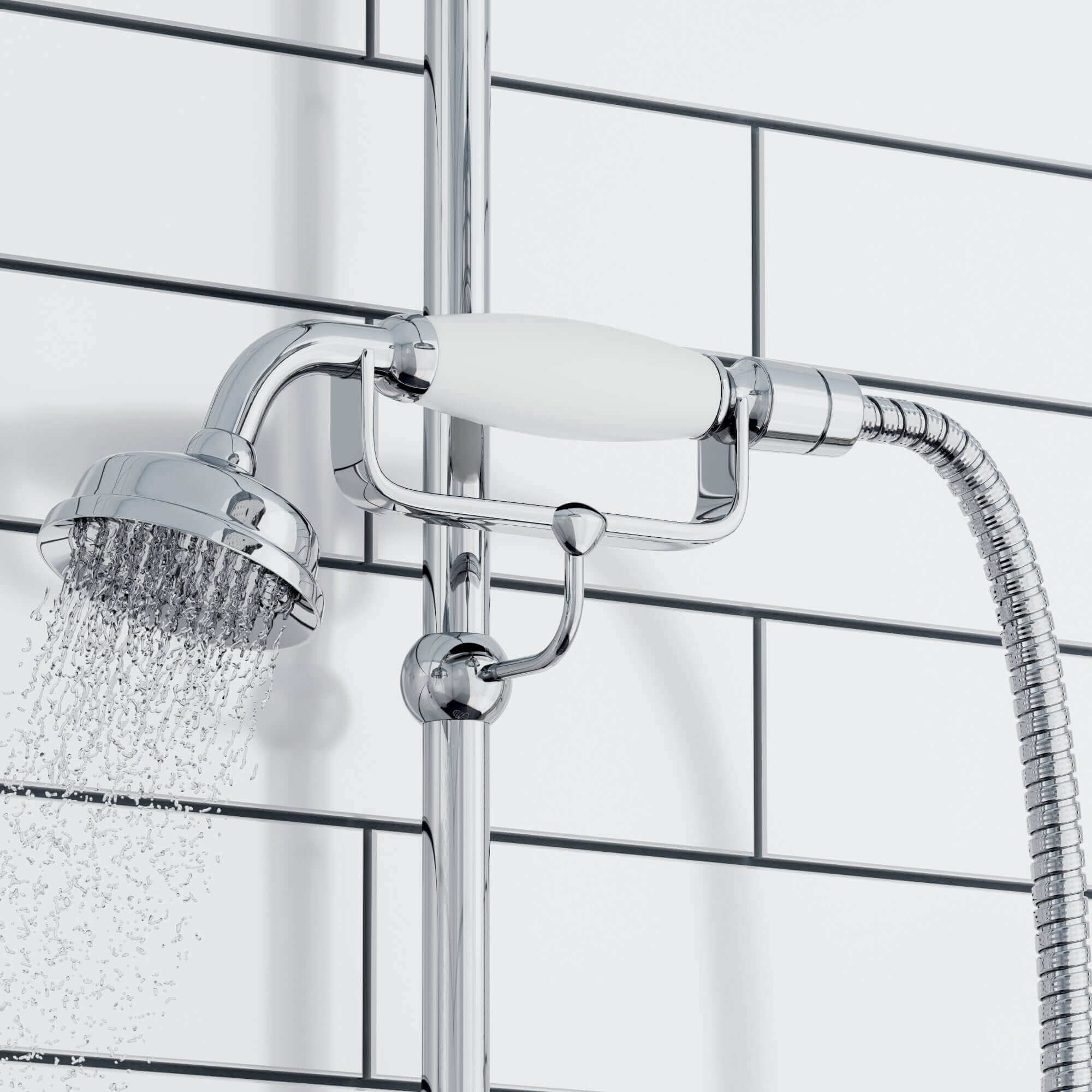 Downton traditional shower riser rail kit 2 outlet soap dish watercan head 200mm - chrome