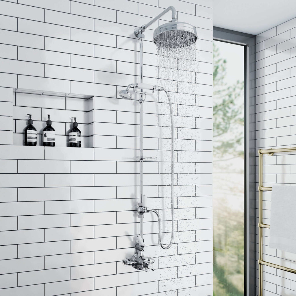 Downton traditional shower riser rail kit 2 outlet soap dish watercan head 200mm - chrome