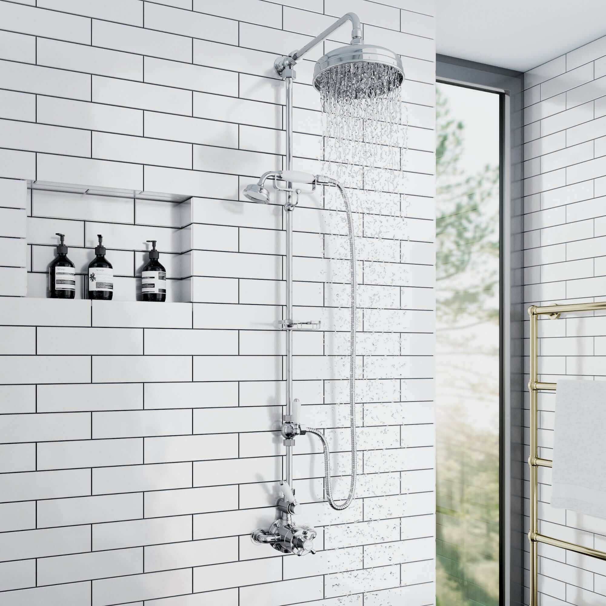 Downton traditional shower riser rail kit 2 outlet soap dish watercan head 200mm - chrome