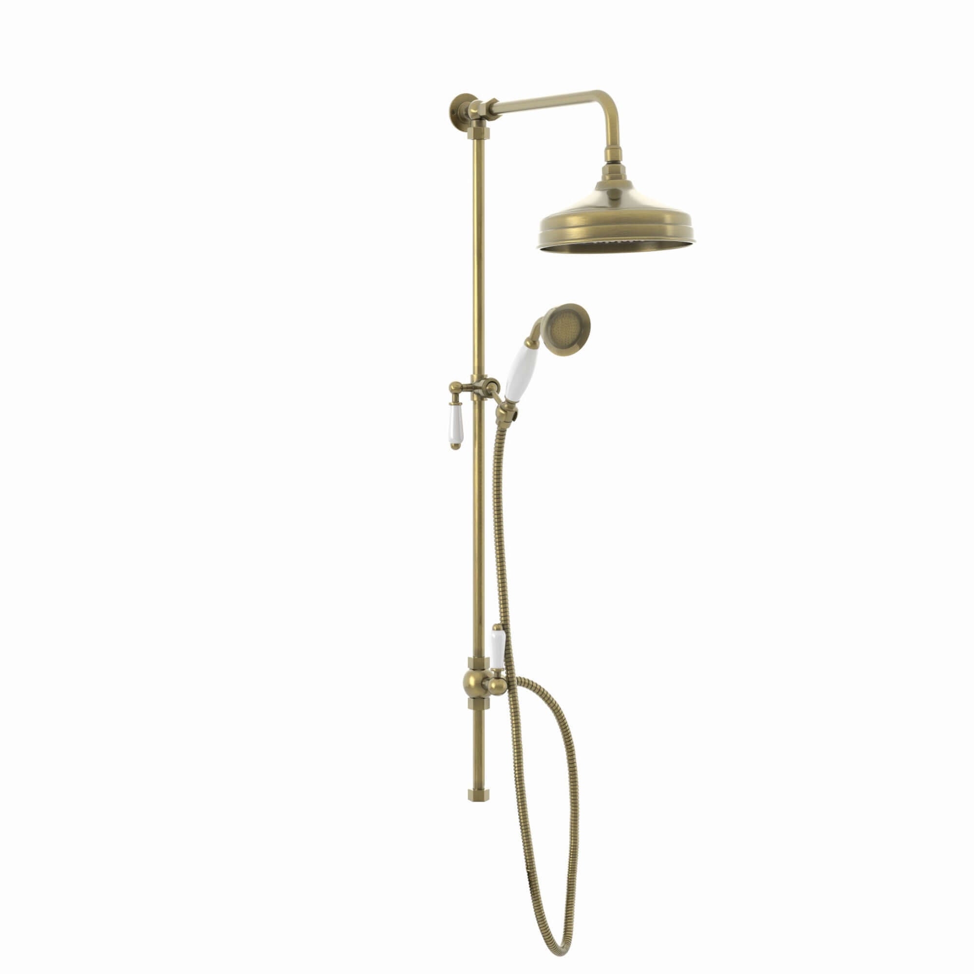 Downton traditional shower riser rail kit 2 outlet watercan head 200mm - antique brass