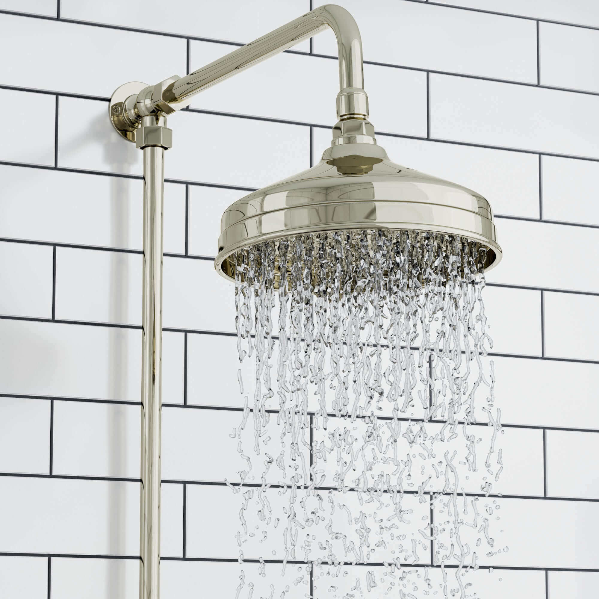 Downton traditional shower riser rail kit with soap dish watercan head 200mm - gold