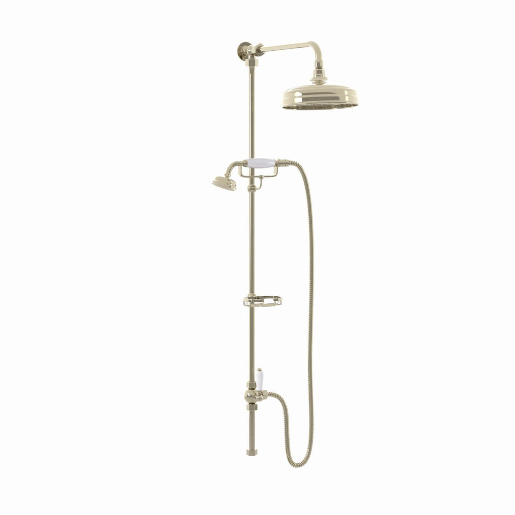 Downton traditional shower riser rail kit 2 outlet soap dish watercan head 200mm - gold