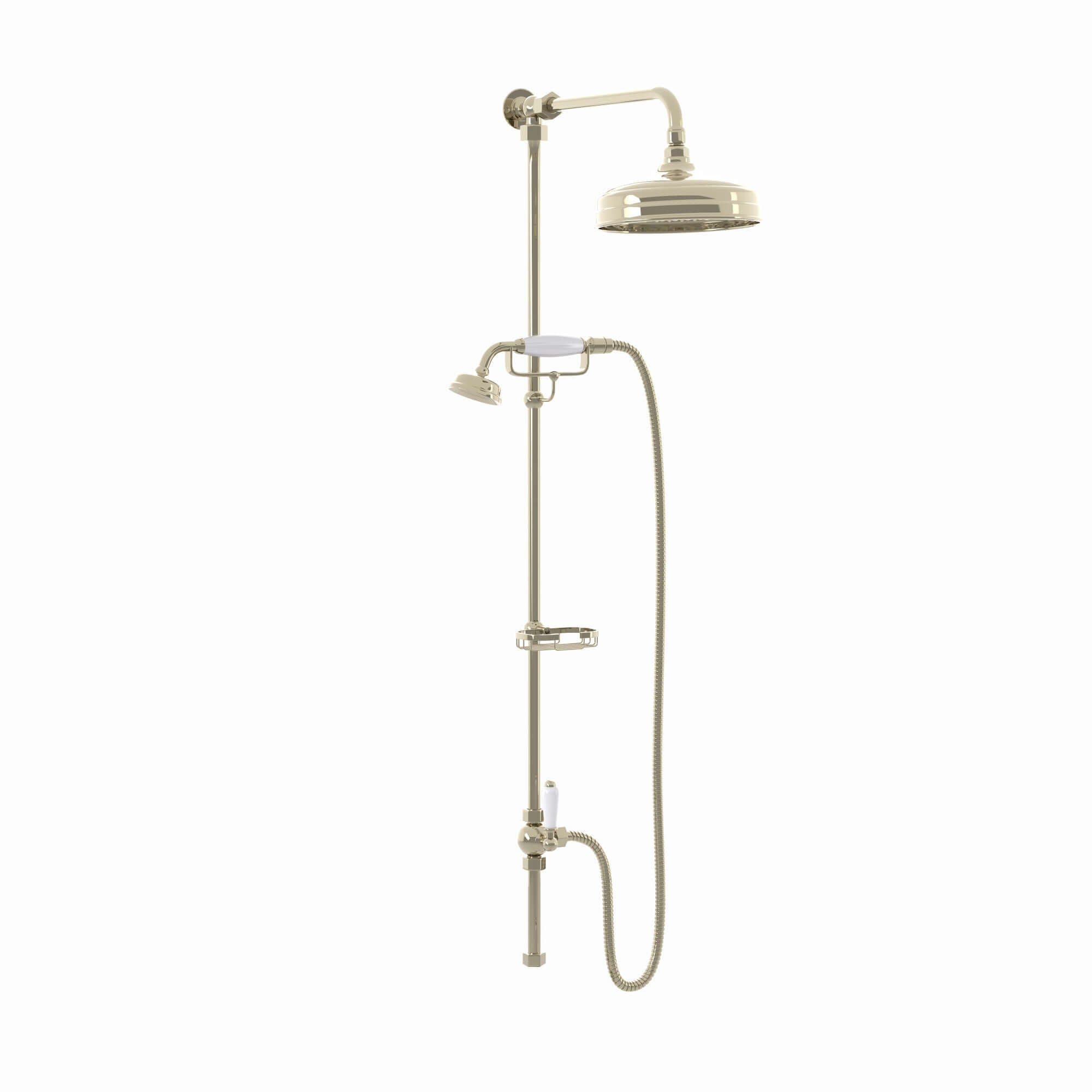 Downton traditional shower riser rail kit 2 outlet soap dish watercan head 200mm - gold