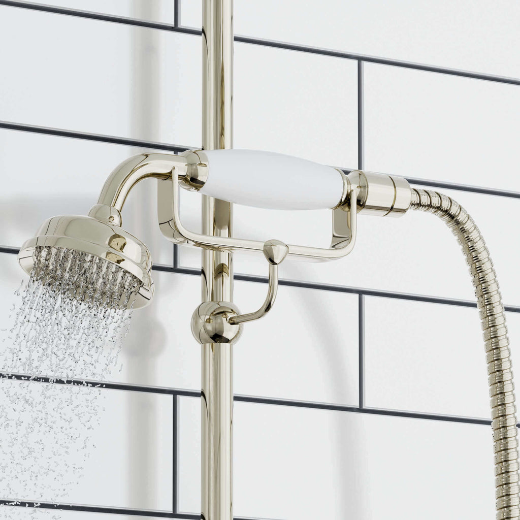 Downton traditional shower riser rail kit 2 outlet soap dish watercan head 200mm - gold