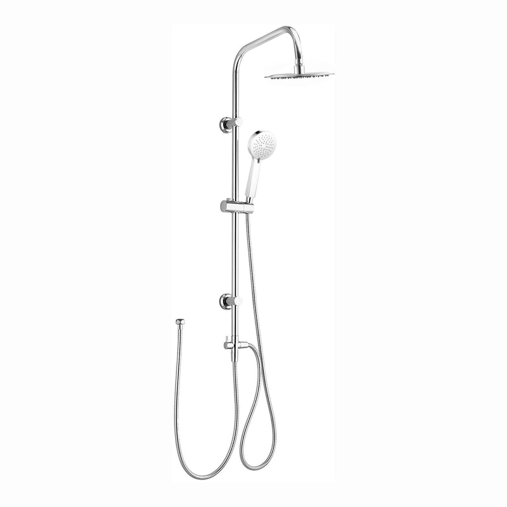 Carre Dual Rigid Riser Kit Round Ultra Slim Overhead Rain Shower & 3 Setting Handheld Shower - Chrome
