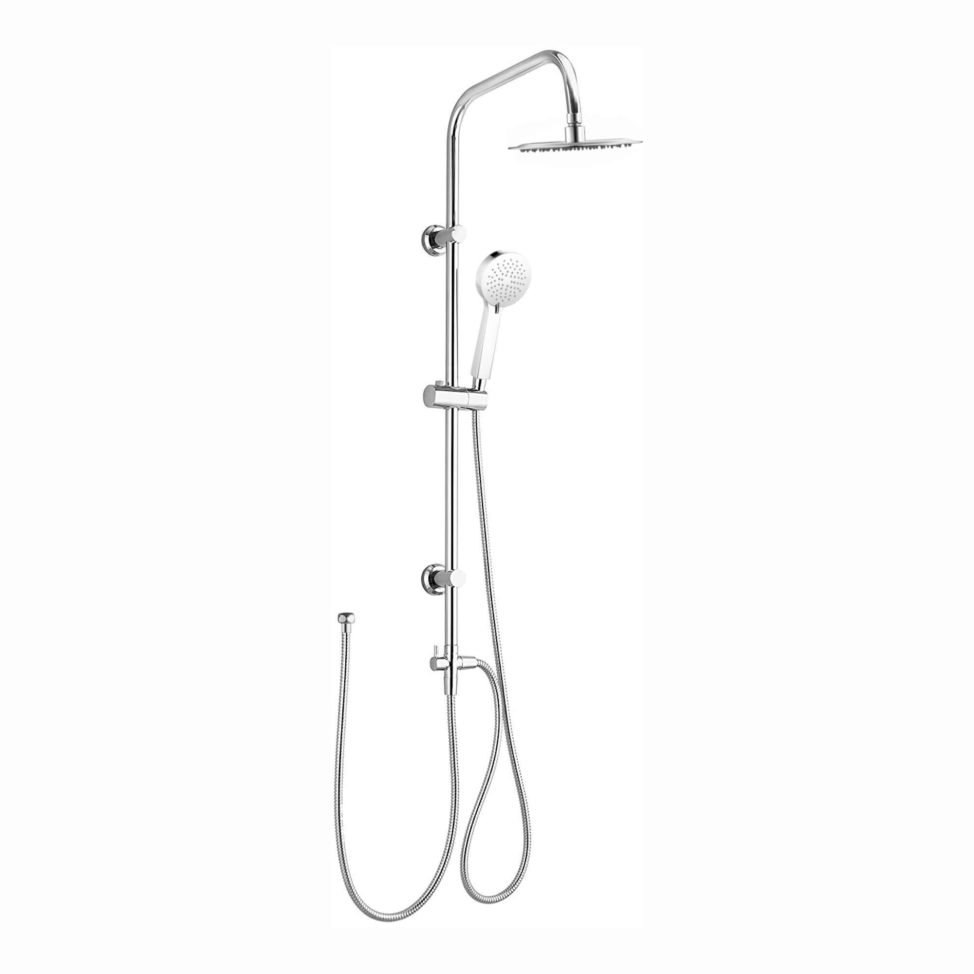 Carre Dual Rigid Riser Kit Round Ultra Slim Overhead Rain Shower & 3 Setting Handheld Shower - Chrome