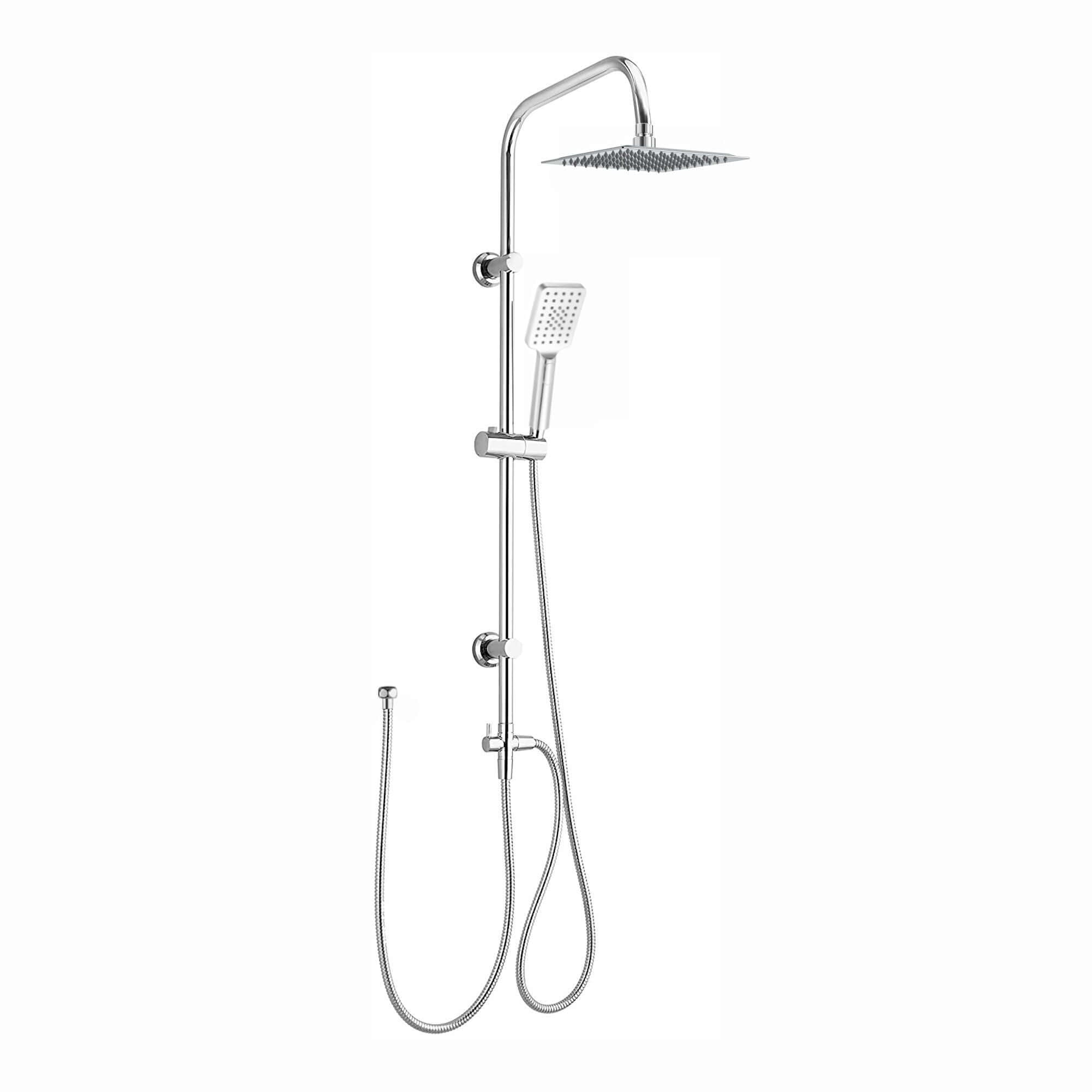 Carre Dual Rigid Riser Kit Square Ultra Slim Overhead Rain Shower & 3 Setting Handheld Shower - Chrome