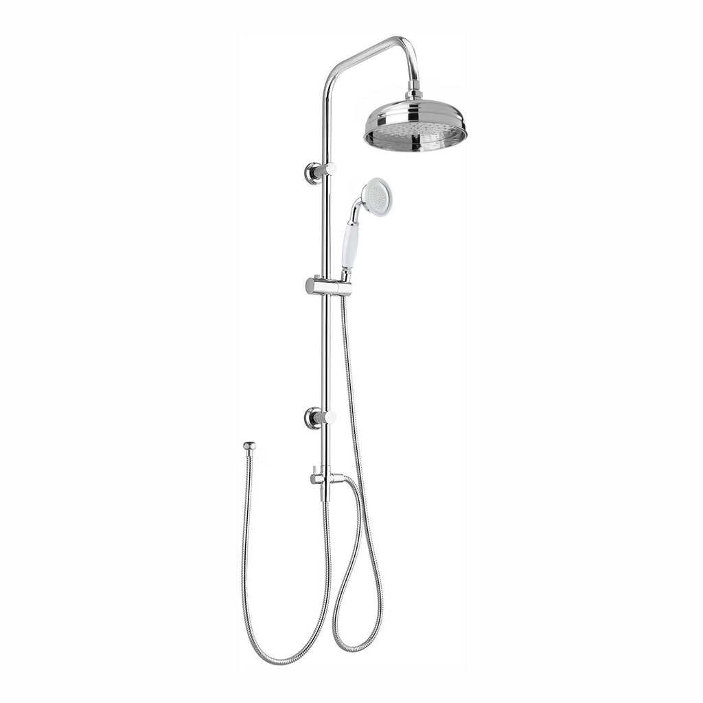 Carre Dual Rigid Riser Kit Traditional Solid Brass Overhead Rain Shower & Brass Handheld Shower - Chrome