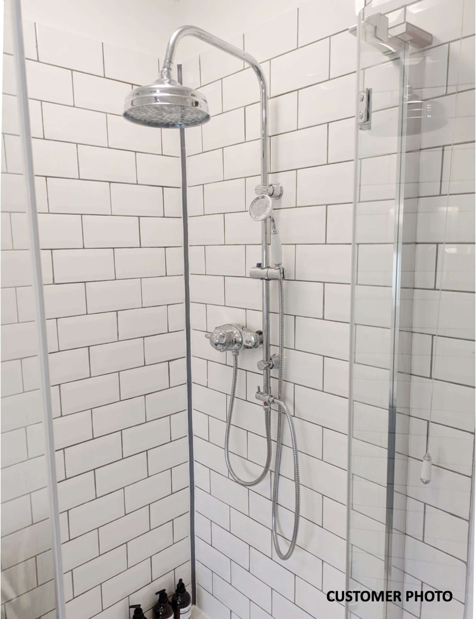 Carre Dual Rigid Riser Kit Traditional Solid Brass Overhead Rain Shower & Brass Handheld Shower - Chrome