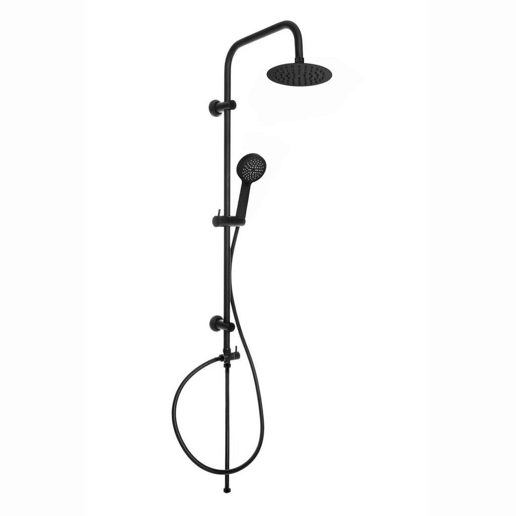 Carre Dual Rigid Riser Kit Round Ultra Slim Overhead Rain Shower & 3 Setting Handheld Shower - Black