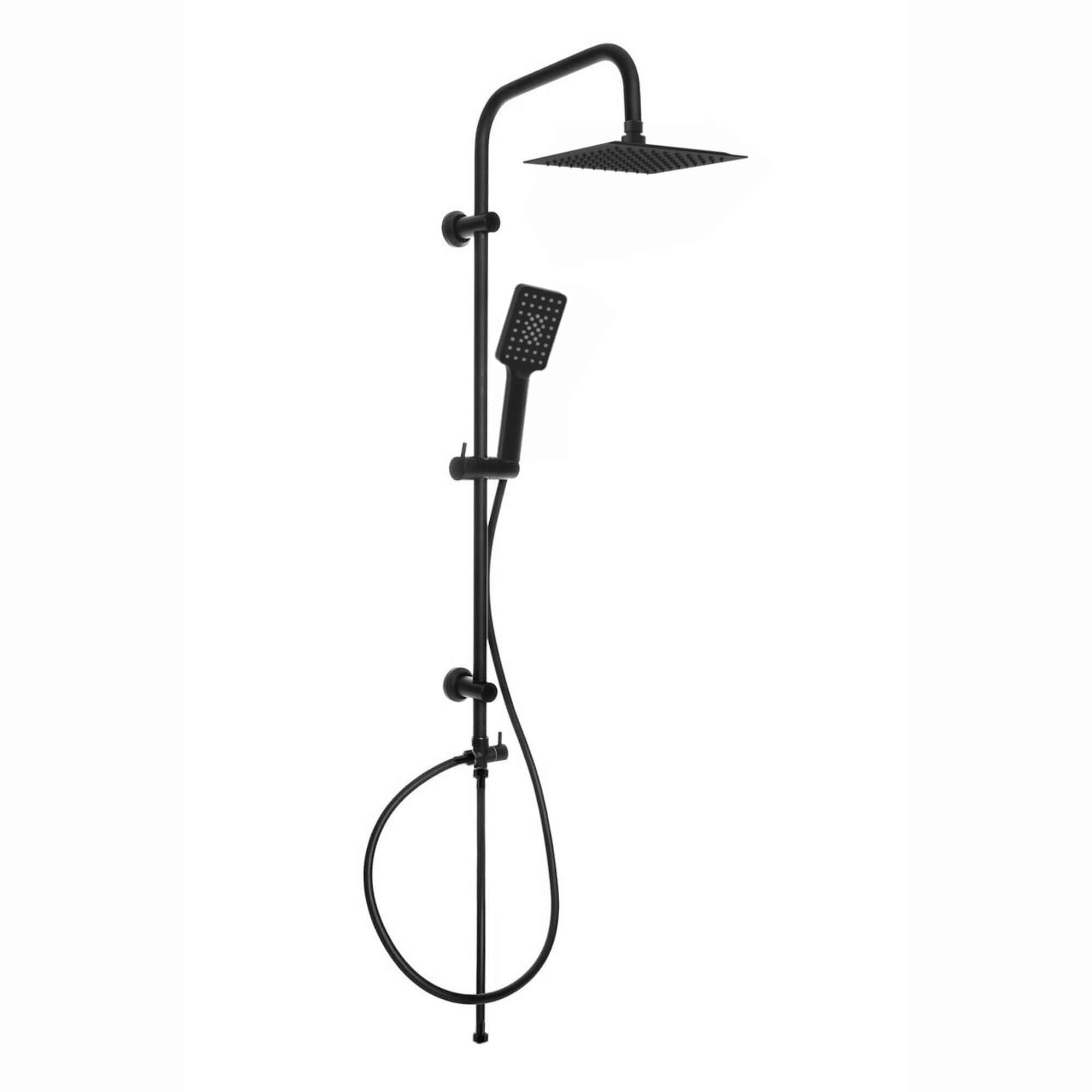 Carre Dual Rigid Riser Kit Square Ultra Slim Overhead Rain Shower & 3 Setting Handheld Shower - Black
