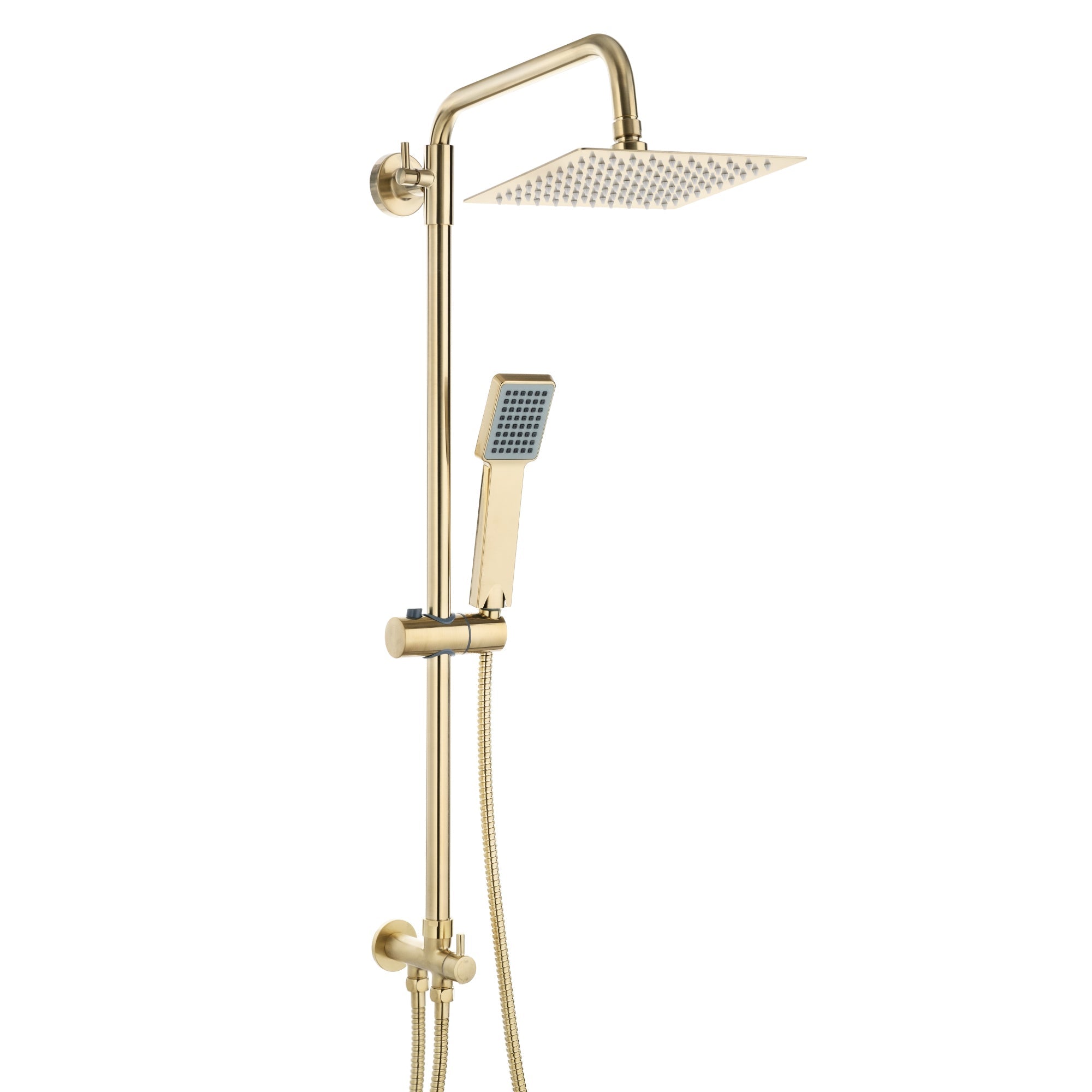 Dune square dual shower riser rail kit for exposed installation - brushed brass