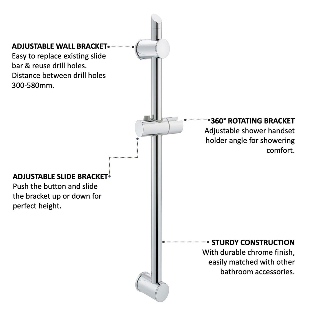Adjustable sliding shower rail - chrome