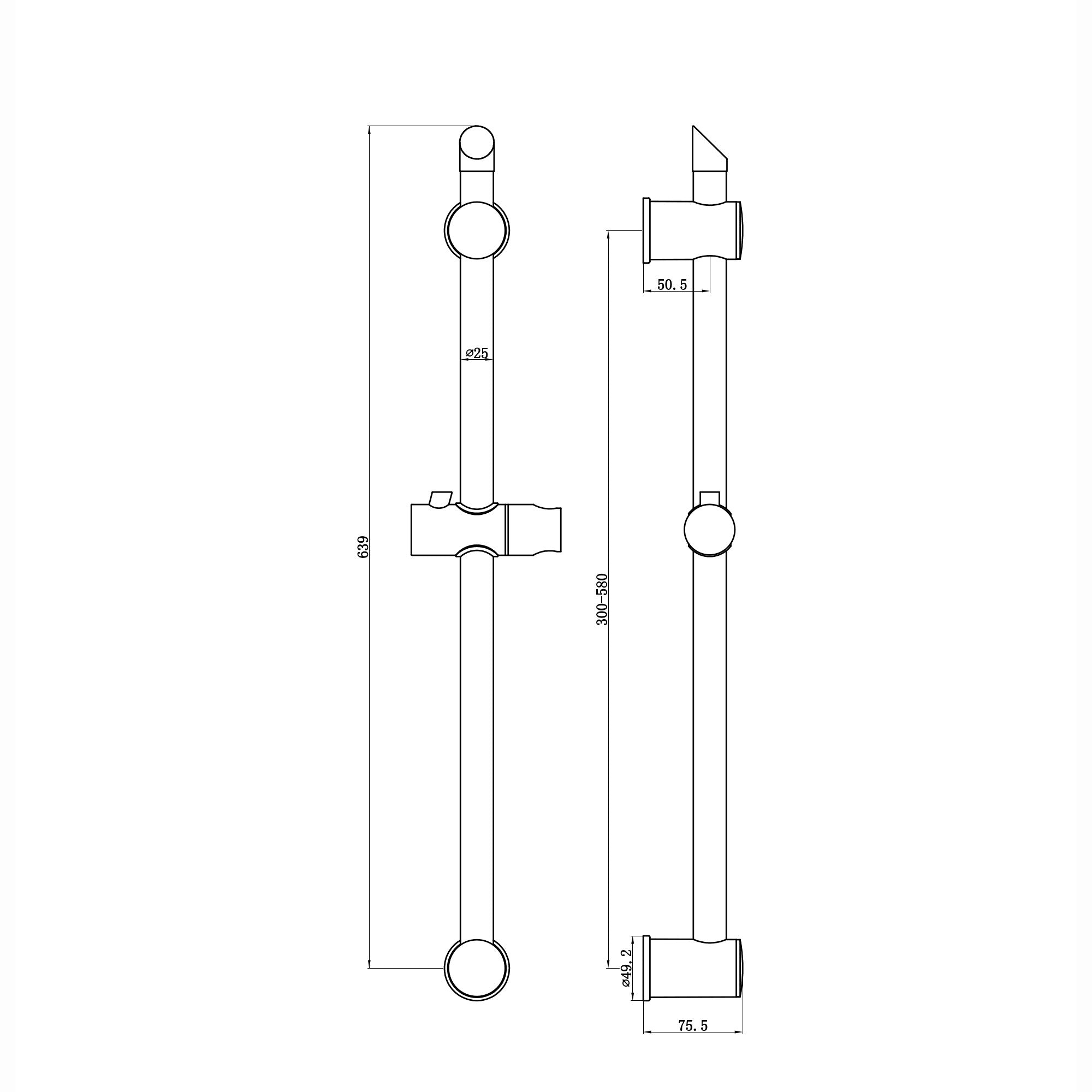 Adjustable sliding shower rail - chrome