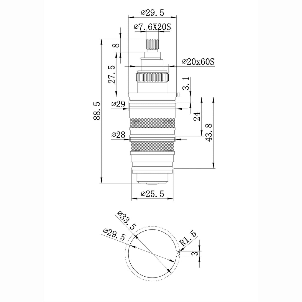 Thermostatic shower bar valve cartridge - Dune