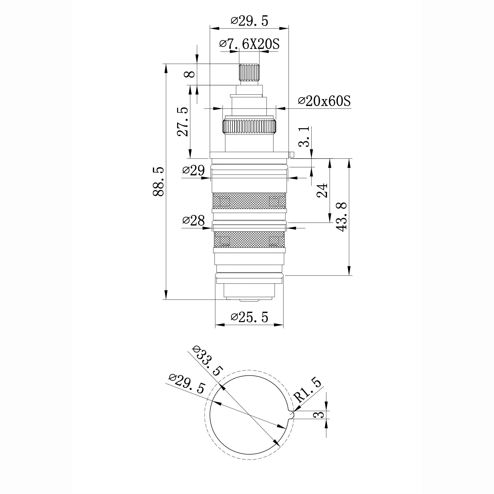 Thermostatic shower bar valve cartridge - Dune