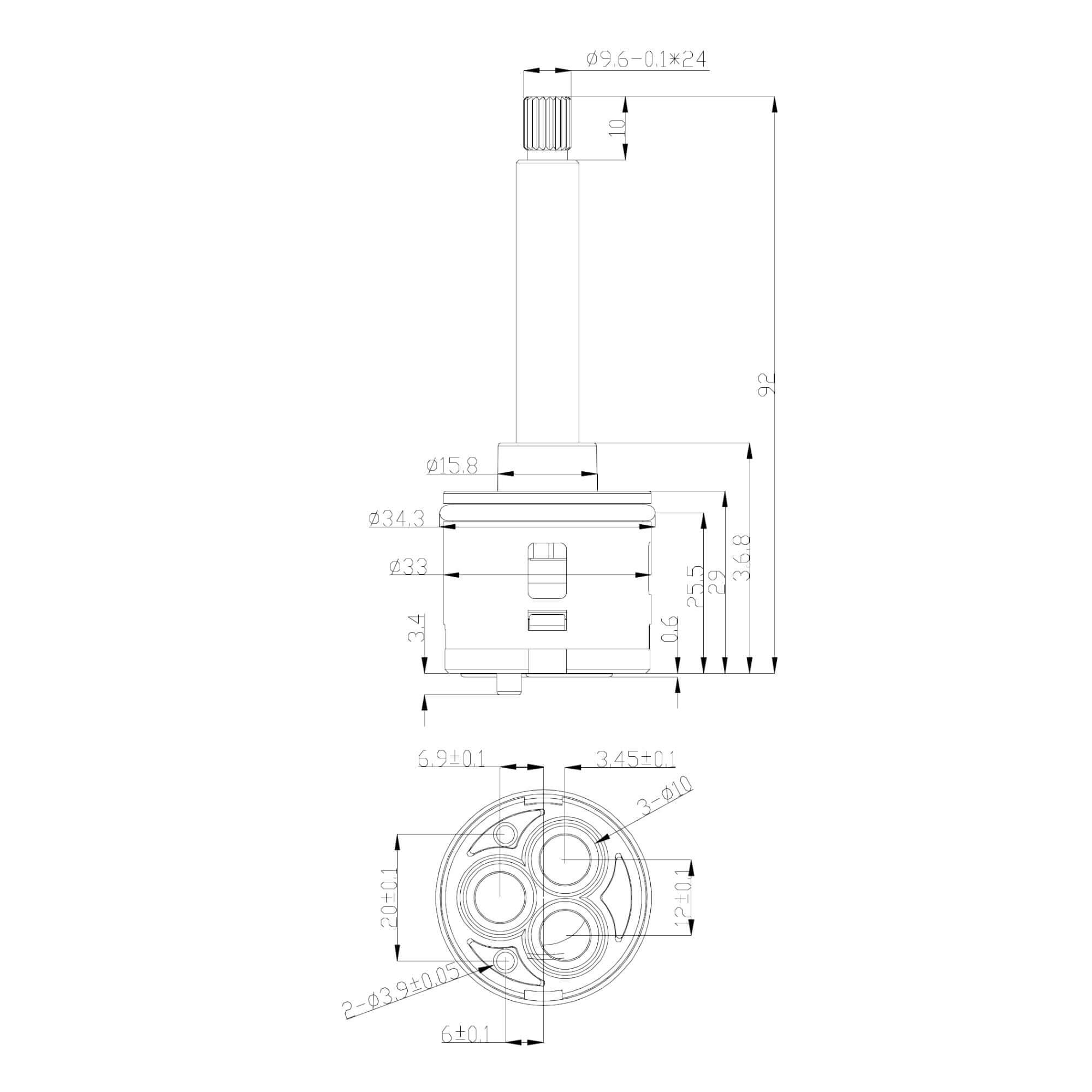 32mm 2-Way Shower Diverter Cartridge 92mm in Length - Crosshead, Square, Round