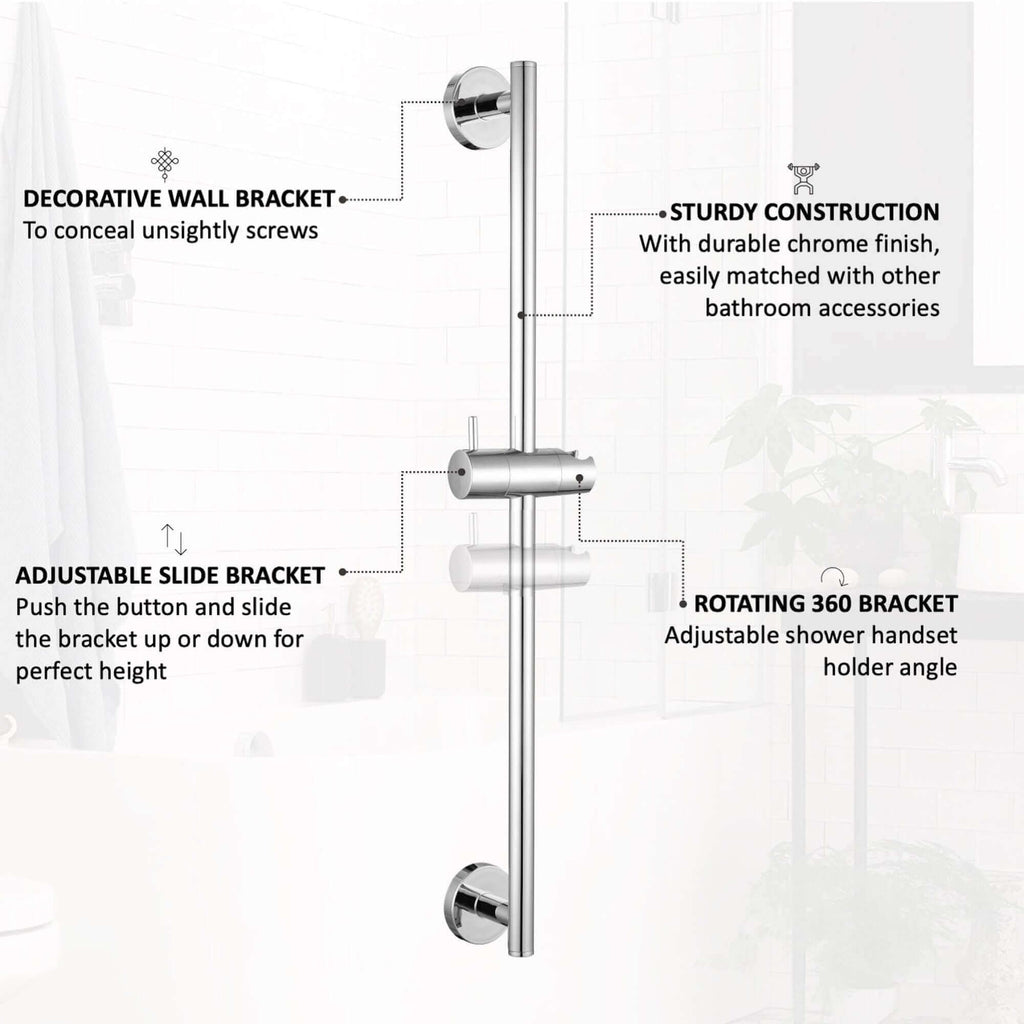 Modern shower slider rail with bracket - chrome