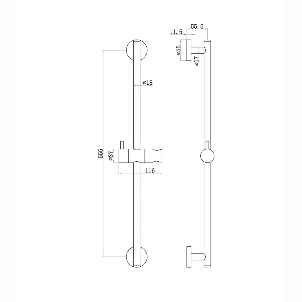 Modern shower slider rail with bracket - chrome