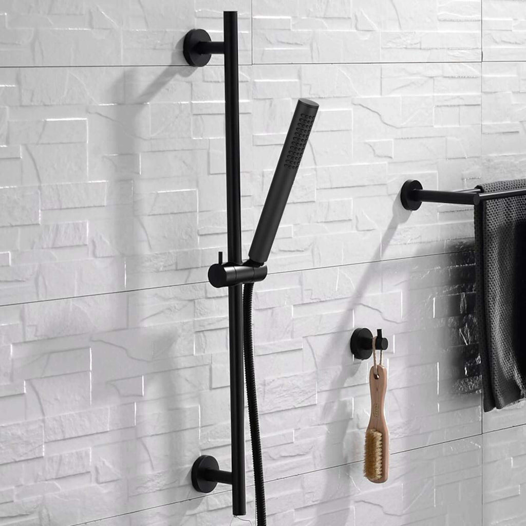 Modern shower slider rail with bracket - matt black