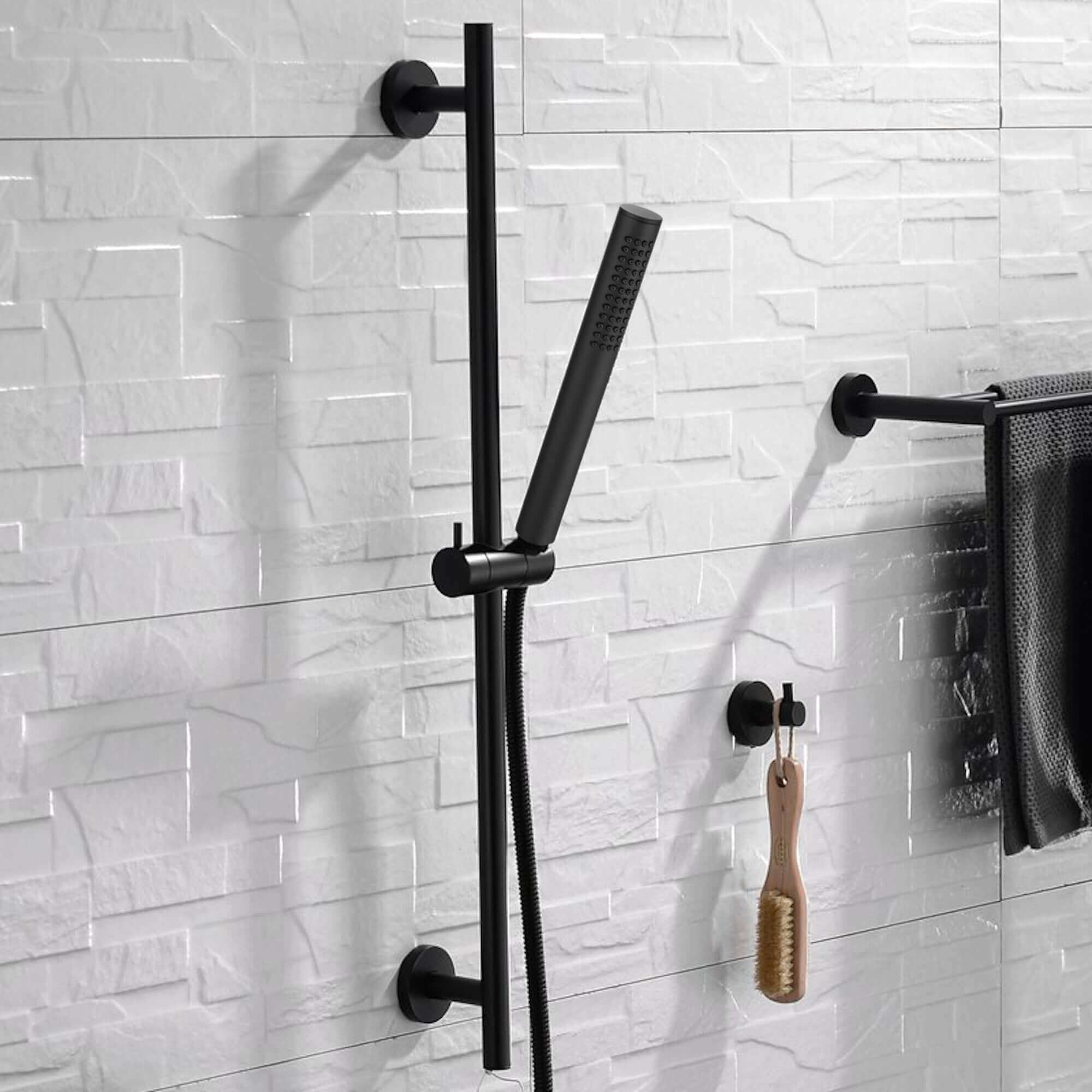 Modern shower slider rail with bracket - matt black