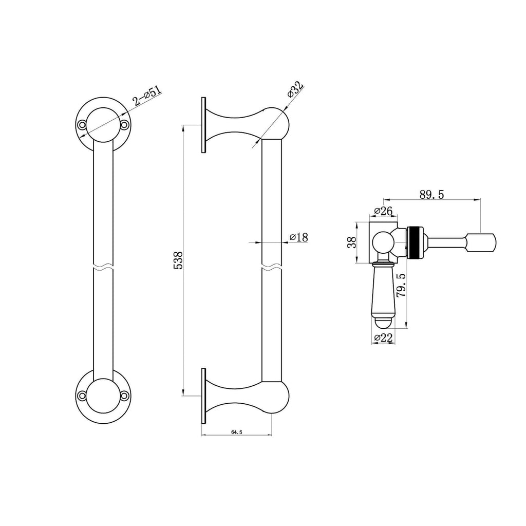Traditional shower slider rail brass with white ceramic lever bracket - chrome