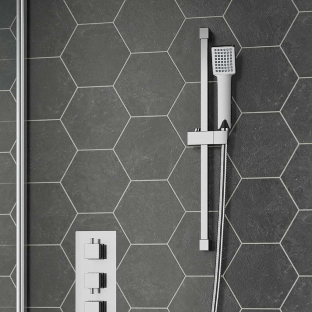 Square shower slider rail bar with hand shower holder - chrome
